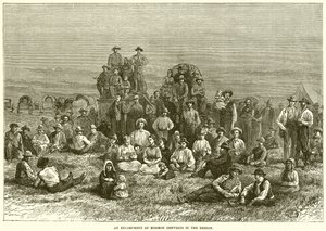 Un accampamento di convertiti mormoni nel deserto