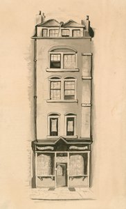 Un disegno originale ad acquerello di 18 Strand, Westminster, Londra, luogo di nascita di Charles Matthews, comico da English School