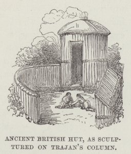 Capanna britannica antica, scolpita sulla Colonna di Traiano (incisione) da English School