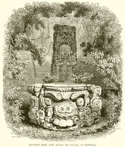 Antico idolo e altare a Copan, Guatemala da English School