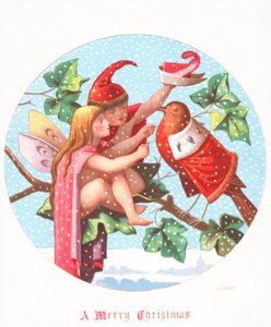 Angelo e elfo che vestono un pettirosso