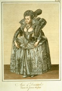 Anna di Danimarca, moglie di Giacomo I, illustrazione da The Complete View of the Dress and Habits of the People of England Volume II, pubblicato 1799 da English School