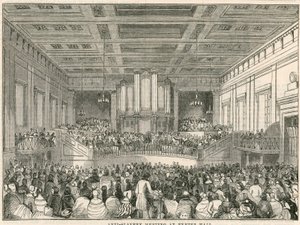 Riunione contro la schiavitù a Exeter Hall, Strand, Londra (incisione) da English School