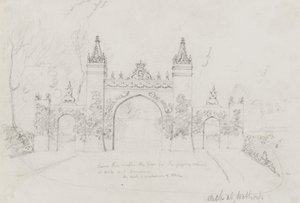 Arco a Wothorp, Cambridgeshire, eretto per accogliere la Regina Vittoria e il Principe Alberto in viaggio verso Burghley House da English School