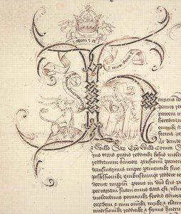 Iniziale decorata H da una carta reale che registra la concessione di re Enrico VI al New College Oxford delle tenute di Newton Longville da English School
