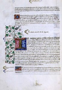 Pagina di testo con iniziale illuminata, dal libro delle fondazioni di Robert Sherborne o Shirburn (c.1450-1536) Vescovo di Chichester da English School
