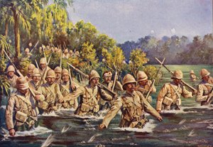 Argyll e Sutherland Highlanders che attraversano il fiume Modder da English School