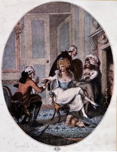Aristocratico e curato in compagnia di prostitute - incisione inglese da English School