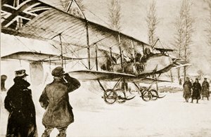 Biplano britannico armato in partenza dal quartier generale vicino a Hollebeke, 1914-19 da English School