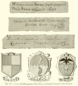 Stemma e monogrammi dei tre celebri liutai di Cremona da English School