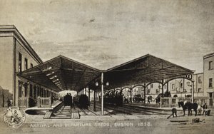 Capannoni di Arrivo e Partenza, Euston 1838 da English School