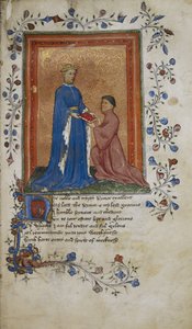 Arundel 38, f.37 Thomas Hoccleve presenta un libro al Principe Enrico di Lancaster, illustrazione da 