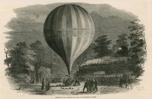 Ascesa del pallone di Mr Green mercoledì sera; Vauxhall Gardens, Londra da English School