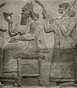 Ashur-nasir-pal II, da un bassorilievo al British Museum, da The Worlds Inhabitants di G.T. Bettany, pubblicato 1888