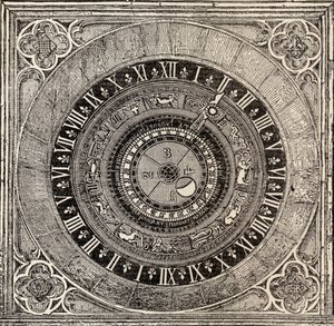 Orologio astronomico a Hampton Court Palace, da History of Hampton Court Palace in Tudor Times di Ernest Law, pubblicato a Londra nel 1885