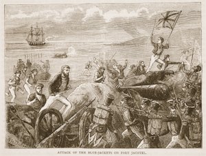 Attacco dei Blue-jackets a Port Jacotel, illustrazione da Cassells Illustrated History of India di James Grant, pub. 1879 da English School