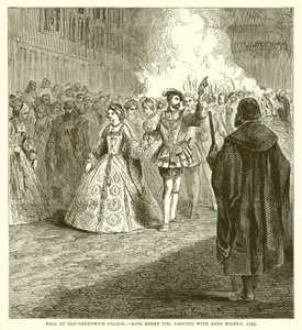 Ballo al vecchio palazzo di Greenwich -- Re Enrico VIII balla con Anna Bolena, 1527 da English School