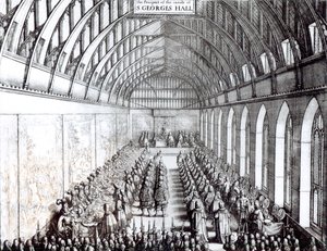 Banchetto di Carlo II nella Sala di San Giorgio, Castello di Windsor da English School
