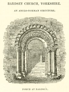 Chiesa di Bardsey, Yorkshire, una struttura anglo-normanna, portico a Bardsey da English School