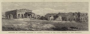 Caserme a Cawnpore, difese dal Generale Wheeler nel 1857, fino a ridursi a questa condizione (incisione) da English School