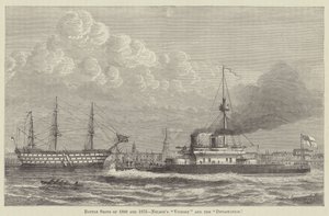 Navi da battaglia del 1800 e del 1875, la "Victory" e la "Devastation" di Nelson (incisione)