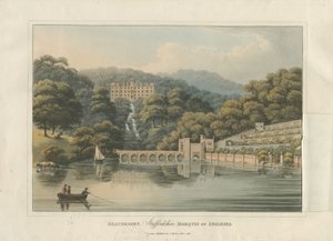 Beaudesert Hall e Parco: incisione ad acquatinta colorata, 1816 da English School