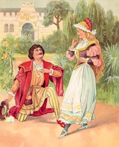La Bella e la Bestia, qui trasformata in un bel principe (litografia a colori)