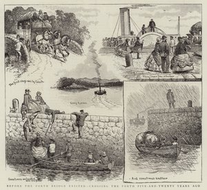 Prima che esistesse il ponte Forth, attraversando il Forth venticinque anni fa (incisione) da English School