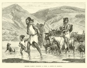 Famiglia berbera che attraversa un guado, scena in Algeria da English School