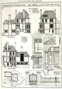 Residenza Bijou Sunnycote, Hampstead, (con studio) per John Ingle Lee Esq, da The Building News, 23 febbraio 1877