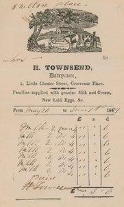 Fattura da H Townsend, lattaio da English School