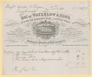 Fattura da Waterlow and Sons, 66-68 Carpenters Hall, London Wall, cartolai da English School