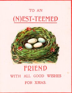 Nido di uccelli con uova, cartolina di Natale da English School