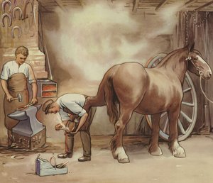 Fabbro che ferra un cavallo da English School