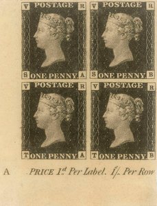 Blocco di francobolli Penny Black, c.1840 (francobolli)