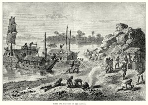 Barche e barcaioli del Gange (incisione)