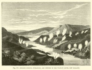 Sorgenti bollenti, fumarole e geyser sul fiume Waikato, Nuova Zelanda da English School