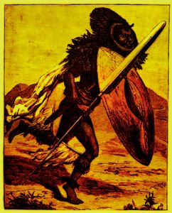 Guerriero Bongo, illustrazione da The Story of Man di J. W. Buel, pubblicato 1889 da English School