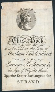 Ex libris, questo libro è in vendita presso il negozio di Abraham Vandenhoeck e George Richmond da English School