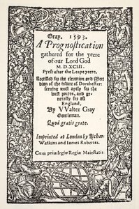 Bordo con il globo ai piedi, una prognostica di Walter Gray, stampata da Watkins e Roberts, 1593