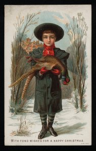 Ragazzo con un fagiano, cartolina di auguri di Natale