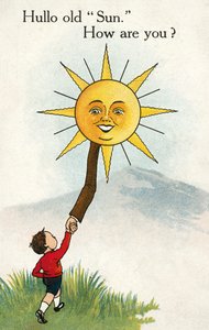 Ragazzo che saluta il sole (litografia a colori)