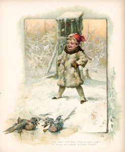 Ragazzo che osserva le anatre nella neve da English School
