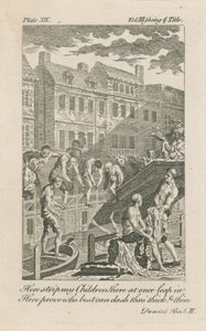 Ragazzi che fanno il bagno nel Fleet Ditch presso il ponte di Bridewell nel 1728