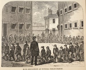 Ragazzi che si esercitano alla prigione di Tothill Fields, illustrazione da Le Prigioni Criminali di Londra e Scene dalla Vita Carceraria di Henry Mayhew e John Binny, pub. 1862