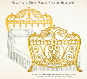 Letto in ottone francese dal catalogo di mobili di Hampton and Sons, 1902