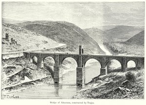 Ponte di Alcantara, costruito da Traiano (incisione) da English School