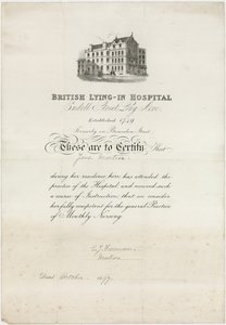 Ospedale Britannico per Partorienti. Certificato di infermieristica da English School