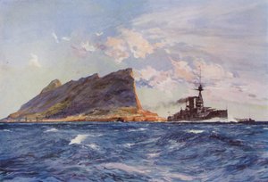 Nave da guerra britannica al largo di Gibilterra da English School