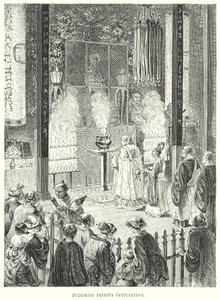 Sacerdoti buddisti officianti (incisione) da English School